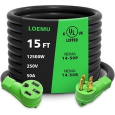 2025 리얼 헤비 듀티 50암페어 RV 연장 코드 25피트 및 20파운드 핸들이 있는 NEMA 14-50P/R 6/38/1 게이지 4-프롱 UL RV/EV/캠퍼/트래블러/발전, 15FT
