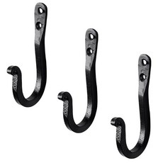 Hell Blues 벽용 수제 장식 후크 단철 J 후크 소박한 농가 욕실 주방용 - 3개 팩 블랙 (3) 120891, 3