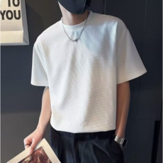 빅앤핏 남성 빅사이즈 오버핏 반팔티 와플 라운드넥