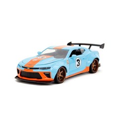 Jada 장난감 빅 타임 머슬 124 2016 쉐보레 카마로 SS 와이드바디 걸프 다이캐스트 자동차 및 성인용 블루오렌지, 1개