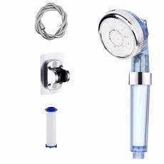 曼德旺 過濾蓮蓬頭套組 附10濾芯 蓮蓬頭支架 花灑底座 蓮蓬頭濾心 蓮蓬頭軟管 花灑軟管 花灑 增壓蓮蓬頭, 1個, 【藍色】三擋負離子蓮蓬頭套裝, 藍色