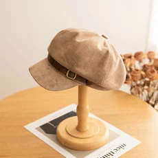 우아한 스웨이드 팔각형 모자 여성용 가을 겨울 패션 슬림한 얼굴형 캡 아티스트 미트 켈리 브랜드, 01 카키, 01 M(56-58cm)