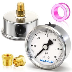 MEANLIN MEASURE 0~4000Psi 스테인리스 스틸 0.6cm(1/4인치) NPT 6.4cm(2.5인치) 페이스 다이얼 액체 충전 압력 게이지 WOG 워터 오일 에어, 0-60Psi, 백 마운트 싱글 스케일