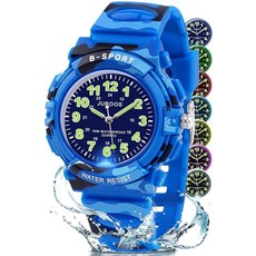 Juboos 시계 아날로그 용 방수 소프트 스트랩 시간 교육 쿼츠 손목 만 5 15세 퍼플 조명 없음 193902