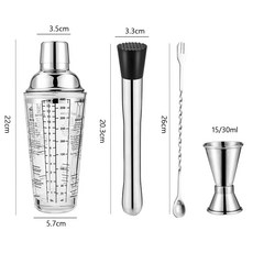 칵테일 쉐이커 도구 세트 만들기 셰이커 계량컵 홈텐딩 바텐더 용품 바 키트 400ml, 칵테일 쉐이커+머들러+바 스푼+지거, 1개