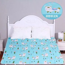 頂級純棉防水隔尿保潔墊尿布墊 防水墊 產褥墊, 1個, 原野草泥馬(四角鬆緊帶),單人：100x200 cm