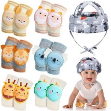 Preboun 아기 무릎 패드 6쌍이 있는 안전 헬멧 머리 보호대 조절 가능한 쿠션 범퍼 보닛 월에서 3세용(코끼리) 177242