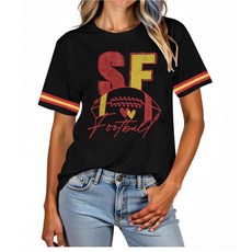 여성용 축구 셔츠 경기 날 셔츠 축구 하트 티셔츠 스포츠 시즌 반소매 상의 블랙 Sf M