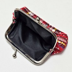 여성용 체크 가마구치 동전지갑 패브릭 미니 파우치 지갑 원터치