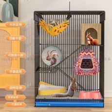 【開發票/統編】三層龍貓籠 金絲熊籠子 貓籠 密袋鼬籠子 黃金鼠籠子 豚鼠鬆鼠籠子 大號別墅 特大門 龍貓標籠, 1個, 新品套餐8,黑色籠