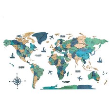 세계 지도 3d 나무 인테리어 나무재질 학교 벽지 퍼즐 사무실 장 인포메이션 조개, 검푸르다, 크다