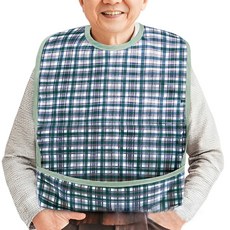 療養照顧 立體可拆 防水 防髒 圍兜, 1個, 成人簡易飯兜美-綠格長款, 綠格, 1個裝