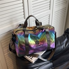 漸變旅行包乾溼分離大容量游泳包女健身包運動訓練手提旅遊收納袋, 炫彩黑色, 1個