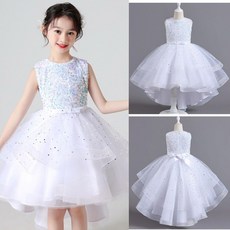 女童亮片拖尾裙 花童禮服洋裝 畢業禮服公主裙 萬聖節蓬蓬裙 鋼琴演出紗裙