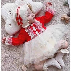 女寶寶新年包屁紗裙 秋冬喜慶連身裙 公主禮服 百日週歲新年裝