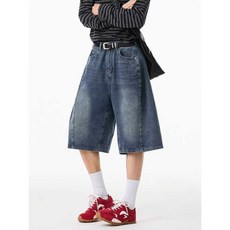 청반바지 빈티지 워싱 남성 루즈핏 스트레이트 5부