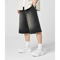 AGOD 원턱 와이드 슬럽 워싱 데님 버뮤다 쇼츠 [더스트 블랙] A5SSDP02 441369