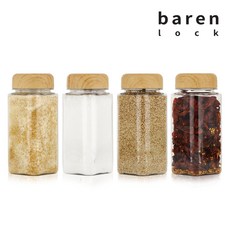 바른락 사각 PET 양념통 400ml 4P (우드 체리), 4개