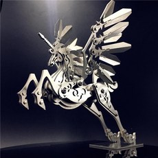 鋼魔獸 正版授權 3D金屬拼圖模型 DIY創意組裝 年節送禮首選, 1個, 中型獨角獸, 銀色, 61片