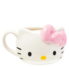 SILVER 실버 Buffalo Sanrio 헬로 키티 핑크 페이스 앤 보우 세라믹 3D 조각 머그 591.5ml(20온스) 한정판, Hello Kitty Pink Bow