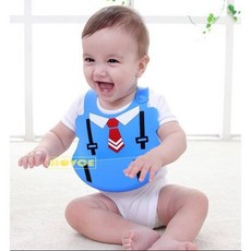 兒童嬰兒矽膠圍兜 防水軟圍兜 飯兜, 1個, 天藍小兔 (現貨)