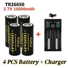 100% 원래 26650 배터리 3.7 V 리튬 이온 LED 손전등 + 충전기, 02 4 Battery-1Charger, 01 빠른