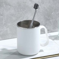 304不鏽鋼帶柄漱口杯, 白色 500ML - 啞光內膽, 1個