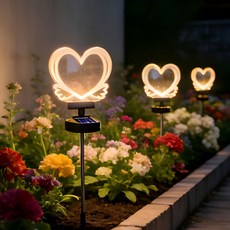 KELAKE 태양광 정원등 LED 하트 무드등 태양열 야외등 하트 조명 잔디등 화단 꾸미기-정원 발코니 펜스 웨딩 파티 청혼하다 적용, 따뜻한 빛