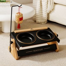 마술사 도자기 고양이 밥그릇 강아지 식기 높이조절 가능, 1개, 블랙