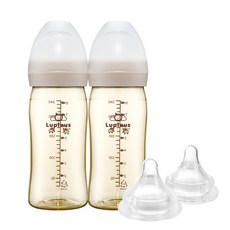 루피너스 PPSU 젖병 240ml 트윈팩(오트베이지/2개입)+젖꼭지(2개입), 오트베이지/4단계(L), 1세트