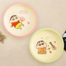 Keyiyijia 크레용 짱구 접시 2개입, 녹색+핑크, 플레이트, 1개