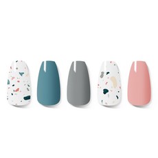Beckystar 韓國製凝膠美甲貼 30片 Terrazzo, 1個, Terrazzo(外盒瑕疵)