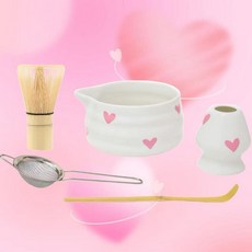 귀여운 일본 말차 벚꽃 5개 세트 거품기 세트 사쿠라 - 녹차-말차 도구 만들기를 위한 키트 차 애호가를 스타터 선물 보울 및 홀더 의식163588, 러브 하트