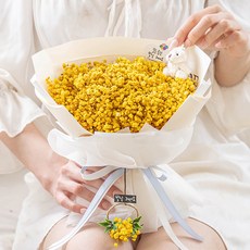 마음담은집"1000일 동안" 시들지 않는 보존화 안개꽃다발 (LED+엽서+꽃다발), 소형, 옐로우