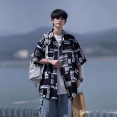 여름 남자 반팔셔츠 캐주얼 가디건 셔츠 루즈핏 반팔 체크셔츠