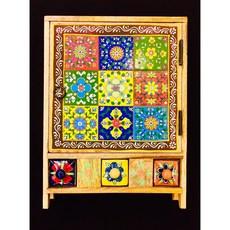 小老闆萬國商舖 印度製三抽磁磚鑰匙收納盒 手繪鑰匙盒 居家裝飾 店面擺飾 鑰匙收納, 1個