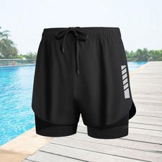 男士泳衣套裝 雙層泳褲 附泳帽