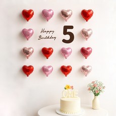 해피제이니 펠트 생일레터링 미니하트 풍선 20개 생일 파티용품 세트, 1세트, 레드 5번