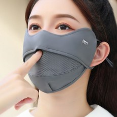 網孔透氣防曬口罩 夏季高顏值防紫外線冰絲麵罩 騎行遮陽 冰感降溫 親膚透氣 UPF50高效防曬 可水洗, 1個, 大網孔NEW標--1個深灰