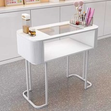 네일테이블 시술대 뷰티샵 작업대 매니큐어 살롱 선반, 1개, 100cm/유리상판/골드그레이/반원형파이프다리