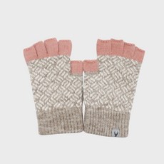 體溫魔術師丨女士菱紋皮標半指手套 針織柔軟保暖手套 冬季通勤約會百搭款, 粉, 1個