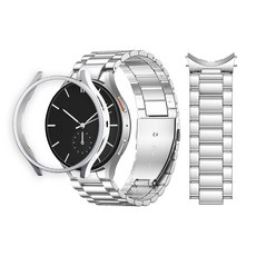 티엑스엘엑스 갤럭시워치 원터치 메탈 스트랩 + 보호 케이스 세트, 실버