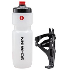 Schwinn 스포츠 물병 및 병 홀더 콤보 680ml 또는 680ml 보관 BPA 프리 스퀴즈 스포츠 병 대부분의 자전거에 합금 케이지를 쉽게 부착할 수 있음 실버/블, 멀티 컬러 반투명 물병, 26 Ounces