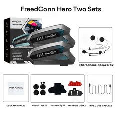 [바이크 오토바이 블랙박스] 2025 Freedconn 영웅 바이크 인터폰 헬멧 블루투스 헤드셋 10 라이더 Moto Intercomunicador 음악 공유, [02] Black Two Sets