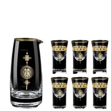 玻璃白酒杯 中式復古酒具 分酒器分酒壺套組, 1個, 1壺6杯/喜字150ml-15ml
