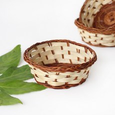S 투톤 원형 대나무 바구니 ( 사탕 계란 간식 바스켓 송편 한과 선물포장 떡만들기 명절 부활절 답례품 ), 단일
