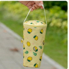 물병 손잡이 보냉백 주머니 파우치 가방 상큼한 레몬 패턴, 1개, 상세페이지 참조