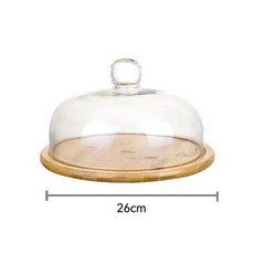 웨딩 케이크 스탠드 유리돔 커버 디저트 애프터눈티 트레이, 나무 트레이 + 23cm 둥근 뚜껑