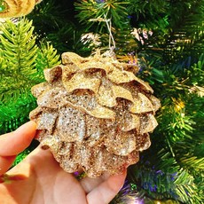 甜妞節慶 現貨 10公分金蔥/麻繩聖誕球 (香檳金/古銅色) - 聖誕樹裝飾/聖誕佈置, 1個, 香檳波紋, 香檳波紋