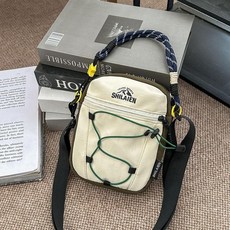 戶外斜挎包 男女輕量休閒運動小揹包方形單肩包出遊手機包, 白綠色,無掛件, 1個